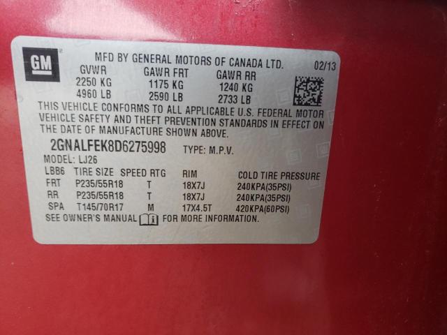 Photo 14 from auction – 2013 CHEVROLET EQUINOX LT with VIN 2GNALFEK8D6275998