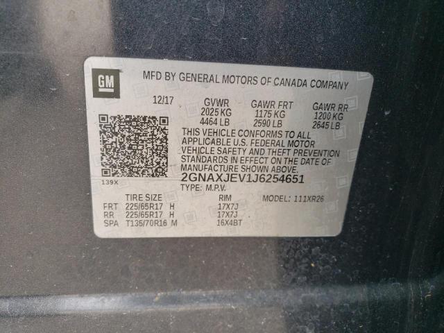 Photo 12 from auction – 2018 CHEVROLET EQUINOX LT with VIN 2GNAXJEV1J6254651