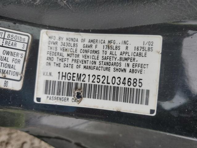 Photo 12 from auction – 2002 HONDA CIVIC DX A with VIN 1HGEM21252L034685