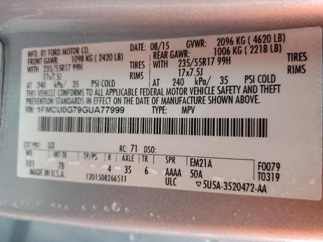 Photo 14 from auction – 2016 FORD ESCAPE SE with VIN 1FMCU0G79GUA77999