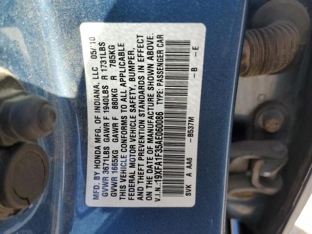 Photo 13 from auction – 2010 HONDA CIVIC VP with VIN 19XFA1F35AE060086