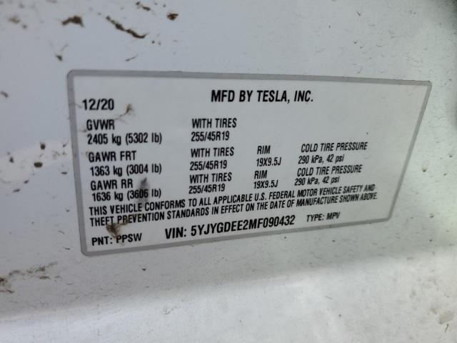 Photo 13 from auction – 2021 TESLA MODEL Y with VIN 5YJYGDEE2MF090432