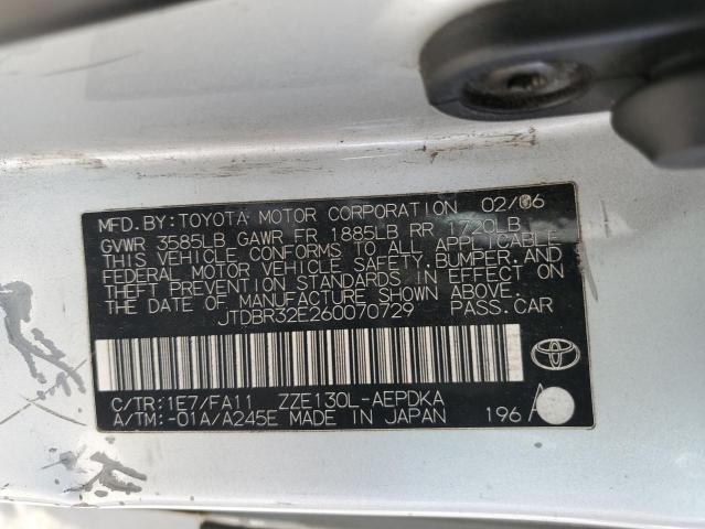 Photo 12 from auction – 2006 TOYOTA COROLLA CE with VIN JTDBR32E260070729