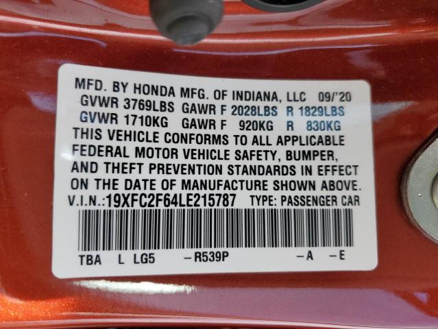 Photo 12 from auction – 2020 HONDA CIVIC LX with VIN 19XFC2F64LE215787