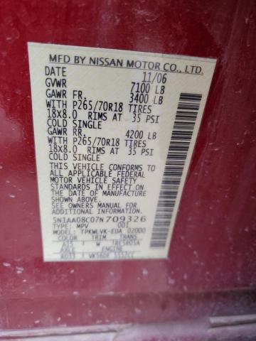 Photo 14 from auction – 2007 NISSAN ARMADA SE with VIN 5N1AA08C07N709326