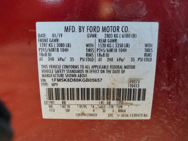 Foto 13 de la subasta – 2019 FORD EXPLORER X con VIN 1FM5K8D80KGB05657