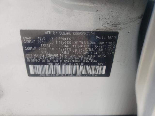 Photo 12 from auction – 2020 SUBARU OUTBACK PR with VIN 4S4BTAEC0L3126608