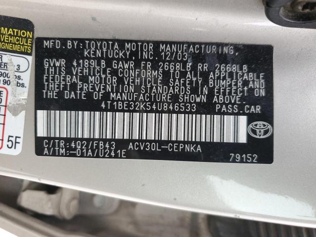 Photo 12 from auction – 2004 TOYOTA CAMRY LE with VIN 4T1BE32K54U846533
