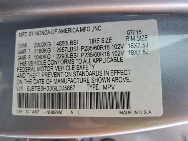 Photo 14 from auction – 2016 ACURA RDX with VIN 5J8TB3H33GL005887