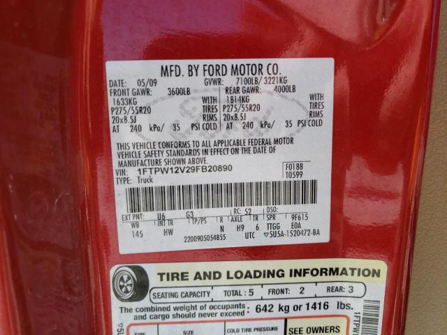 Photo 12 from auction – 2009 FORD F150 SUPER with VIN 1FTPW12V29FB20890