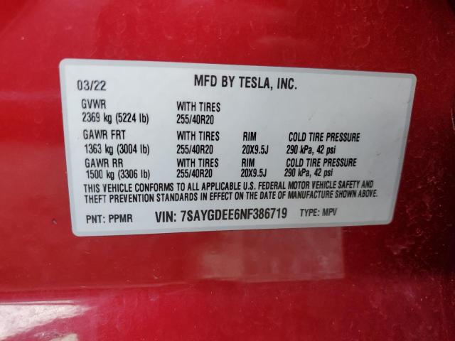 Photo 12 from auction – 2022 TESLA MODEL Y with VIN 7SAYGDEE6NF386719