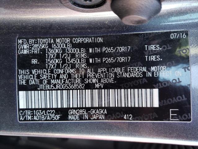 Photo 14 from auction – 2016 TOYOTA 4RUNNER SR with VIN JTEBU5JR0G5368582