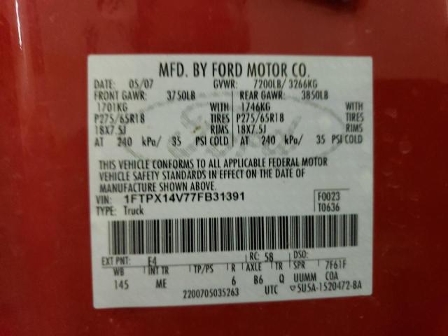 Photo 12 from auction – 2007 FORD F150 with VIN 1FTPX14V77FB31391