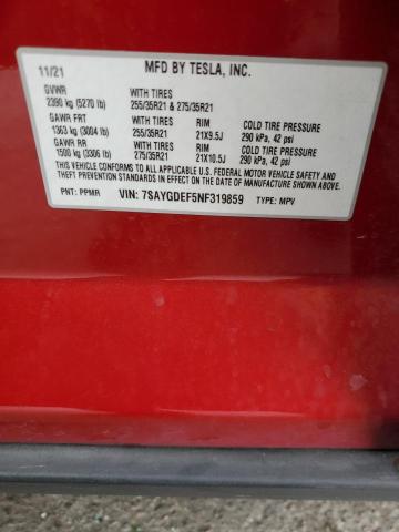Photo 12 from auction – 2022 TESLA MODEL Y with VIN 7SAYGDEF5NF319859