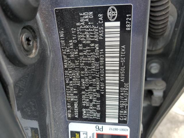 Photo 12 from auction – 2012 TOYOTA CAMRY BASE with VIN 4T4BF1FK0CR188314