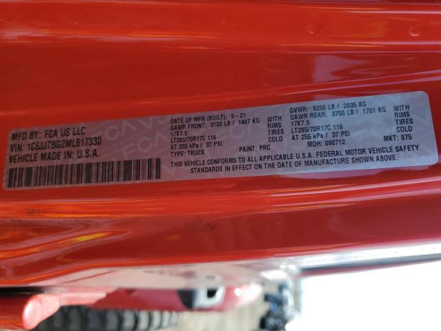 Photo 12 from auction – 2021 JEEP GLADIATOR with VIN 1C6JJTBG2ML617330