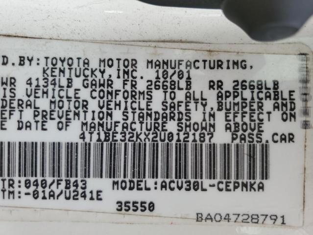 Photo 13 from auction – 2002 TOYOTA CAMRY LE with VIN 4T1BE32KX2U012187