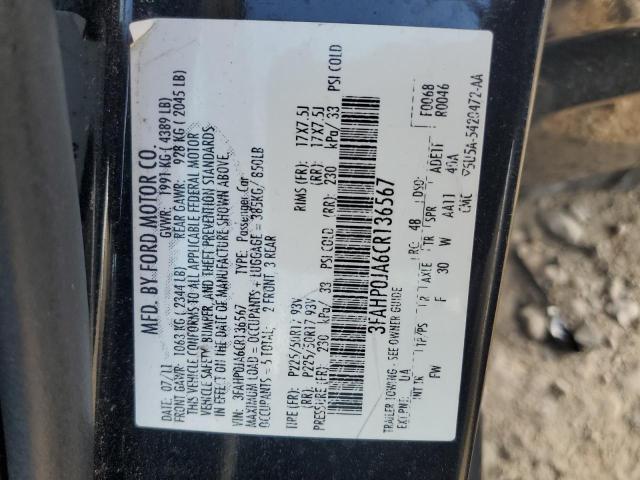 Photo 12 from auction – 2012 FORD FUSION SEL with VIN 3FAHP0JA6CR136567