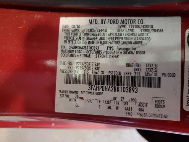 Photo 12 from auction – 2011 FORD FUSION SE with VIN 3FAHP0HA2BR103893