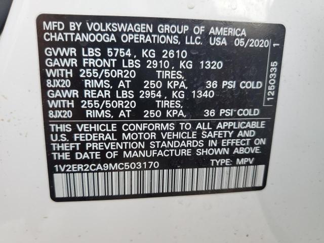 Photo 14 from auction – 2021 VOLKSWAGEN ATLAS SEL with VIN 1V2ER2CA9MC503170
