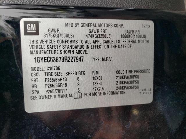 Photo 13 from auction – 2008 CADILLAC ESCALADE L with VIN 1GYEC63878R227947