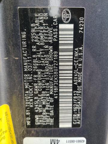Photo 13 from auction – 2011 TOYOTA CAMRY BASE with VIN 4T1BF3EK5BU727189
