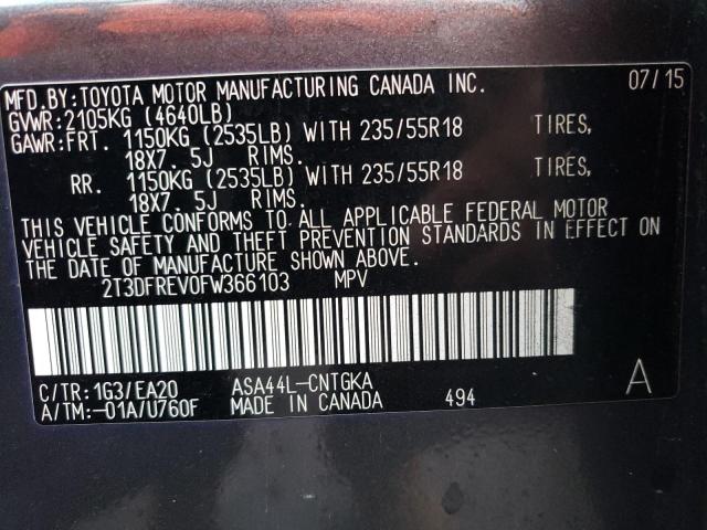 Photo 12 from auction – 2015 TOYOTA RAV4 LIMIT with VIN 2T3DFREV0FW366103
