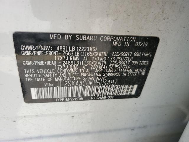 Photo 13 from auction – 2019 SUBARU FORESTER with VIN JF2SKAAC0KH594497