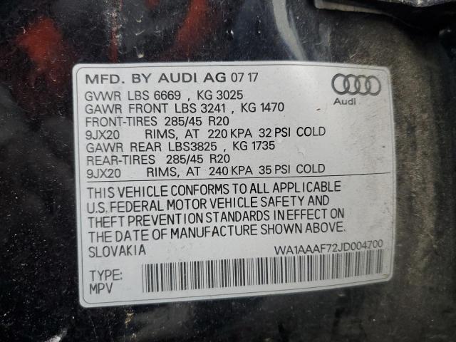 Photo 14 from auction – 2018 AUDI Q7 PREMIUM with VIN WA1AAAF72JD004700