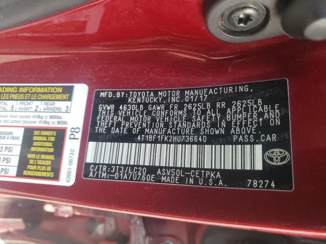 Photo 12 from auction – 2017 TOYOTA CAMRY LE with VIN 4T1BF1FK2HU736640