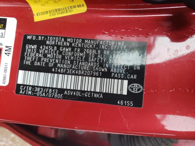 Photo 12 from auction – 2011 TOYOTA CAMRY BASE with VIN 4T4BF3EK4BR207961
