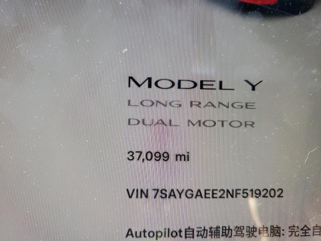 Photo 9 from auction – 2022 TESLA MODEL Y with VIN 7SAYGAEE2NF519202
