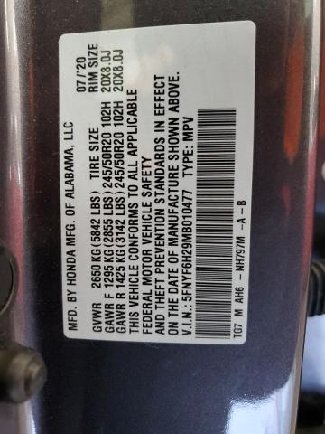 Photo 14 from auction – 2021 HONDA PILOT SE with VIN 5FNYF6H29MB010477