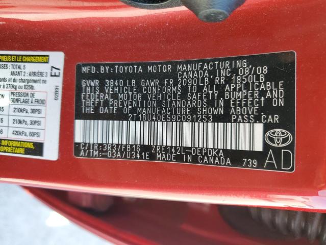 Photo 13 from auction – 2009 TOYOTA COROLLA AU with VIN 2T1BU40E59C091253