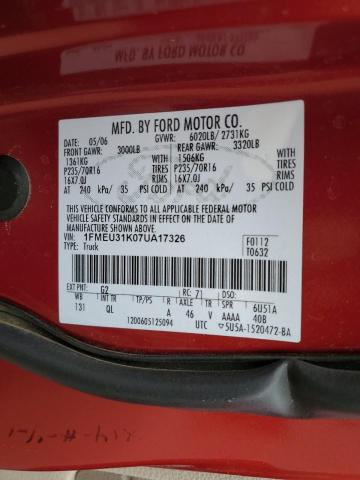 Photo 12 from auction – 2007 FORD EXPLORER S with VIN 1FMEU31K07UA17326