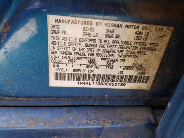 Photo 12 from auction – 2003 NISSAN ALTIMA BAS with VIN 1N4AL11D63C250189