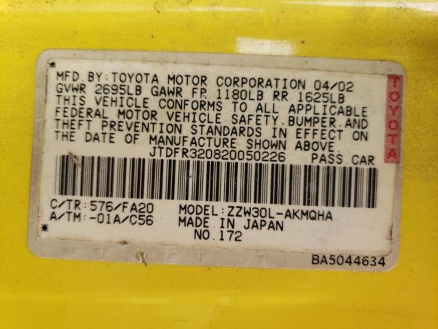 Photo 12 from auction – 2002 TOYOTA MR2 SPYDER with VIN JTDFR320820050226