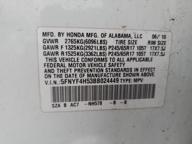 Photo 14 from auction – 2011 HONDA PILOT EXL with VIN 5FNYF4H53BB024449