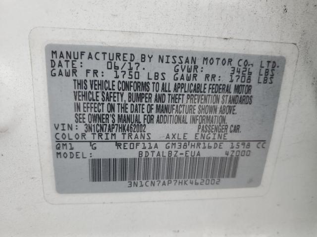 Photo 12 from auction – 2017 NISSAN VERSA S with VIN 3N1CN7AP7HK462002