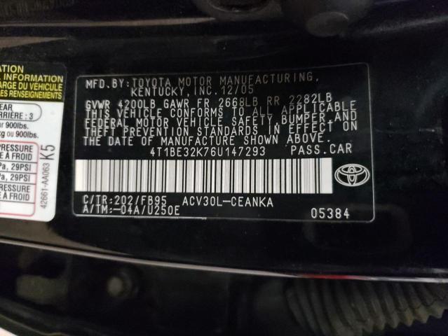 Photo 12 from auction – 2006 TOYOTA CAMRY LE with VIN 4T1BE32K76U147293