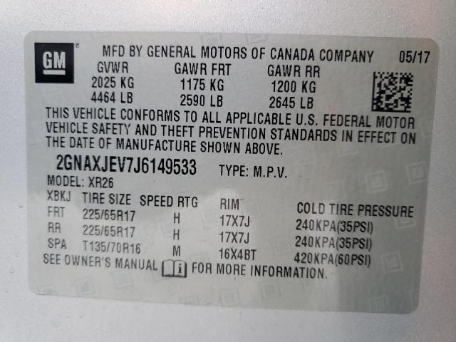 Photo 14 from auction – 2018 CHEVROLET EQUINOX LT with VIN 2GNAXJEV7J6149533