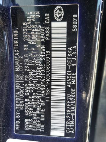 Photo 13 from auction – 2012 TOYOTA CAMRY BASE with VIN 4T1BF1FK9CU600918