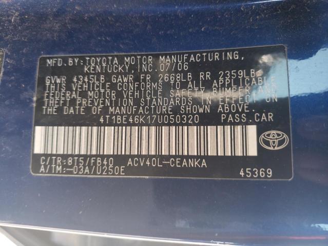 Photo 12 from auction – 2007 TOYOTA CAMRY CE with VIN 4T1BE46K17U050320