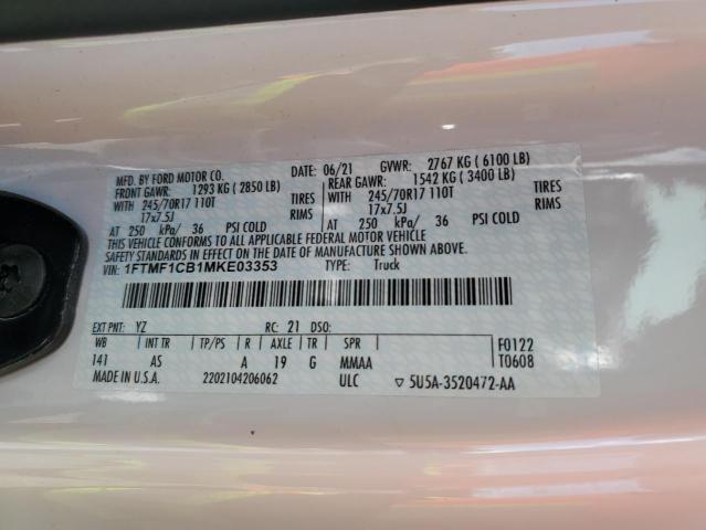 Photo 12 from auction – 2021 FORD F150 with VIN 1FTMF1CB1MKE03353