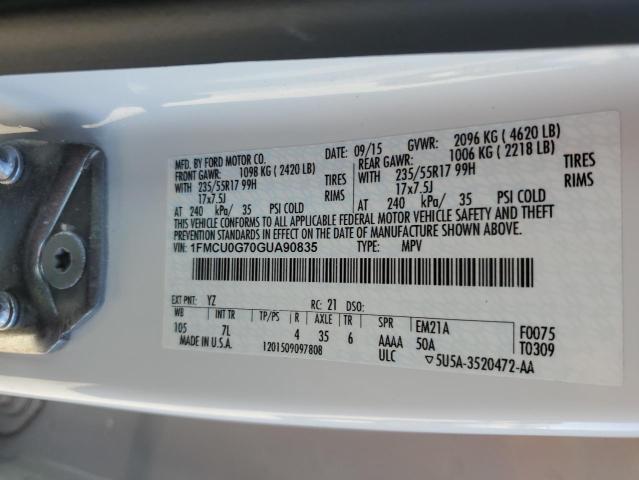 Photo 12 from auction – 2016 FORD ESCAPE SE with VIN 1FMCU0G70GUA90835