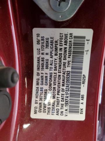 Photo 13 from auction – 2010 HONDA CIVIC LX with VIN 19XFA1F52AE069393