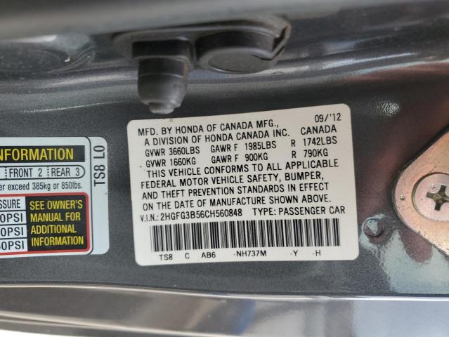 Photo 12 from auction – 2012 HONDA CIVIC LX with VIN 2HGFG3B56CH560848