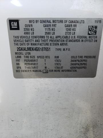 Photo 12 from auction – 2016 GMC TERRAIN SL with VIN 2GKALMEK4G6187651