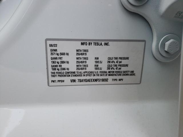 Photo 13 from auction – 2022 TESLA MODEL Y with VIN 7SAYGAEEXNF519092