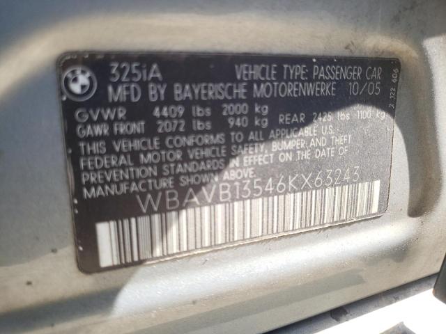 Photo 13 from auction – 2006 BMW 325 I with VIN WBAVB13546KX63243